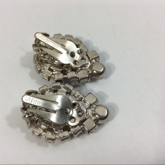 Vintage Garne Clear Rhinestone Clip On Earrings Mid-Century New York - Picture 3 of 4